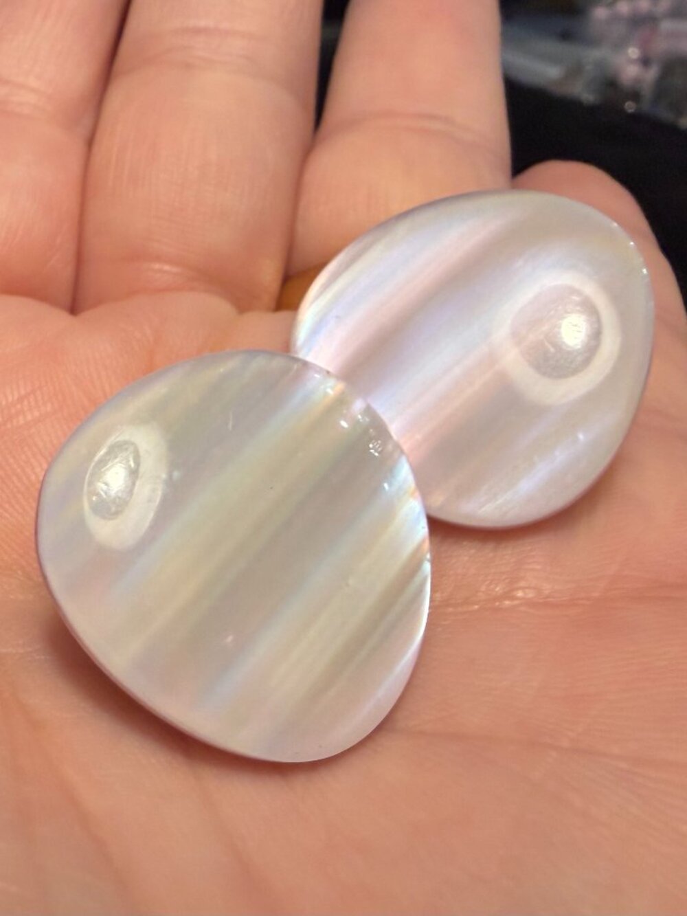 Natural Mother-of-Pearl Shell Cabochons Pair | Iridescent MOP